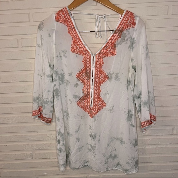 Magnolia South White and Peach Tie Dye Embroidered Tunic, Women’s Size Small - Picture 1 of 8